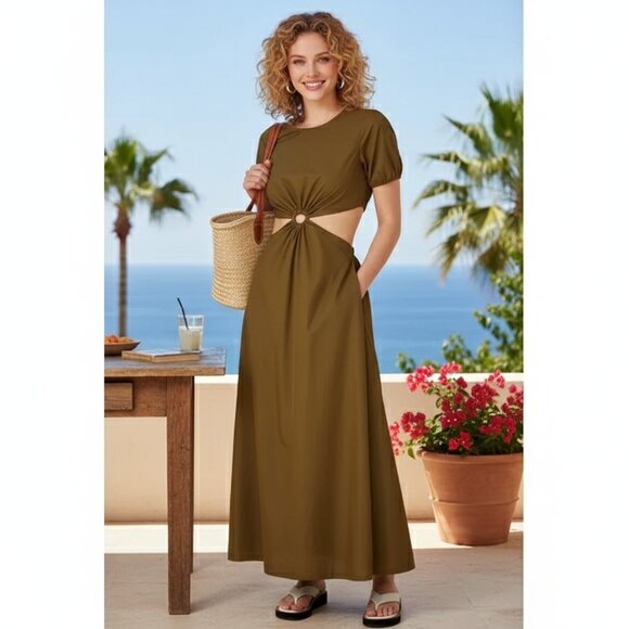 NWT Staud Calypso Cut Out Midi Dress Olive Green NWT Staud Calypso Cut Out Midi Dress Olive Green